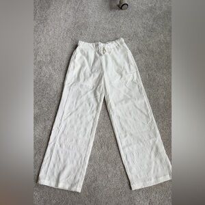 White Textured Wide-Leg Pants